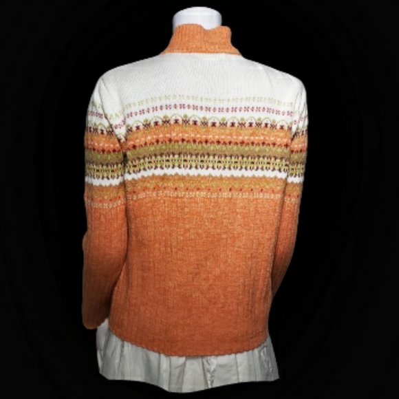 Vintage 90s Tiara International Apricot and Sage Fair Isle Zip Sweater - Picture 5 of 8